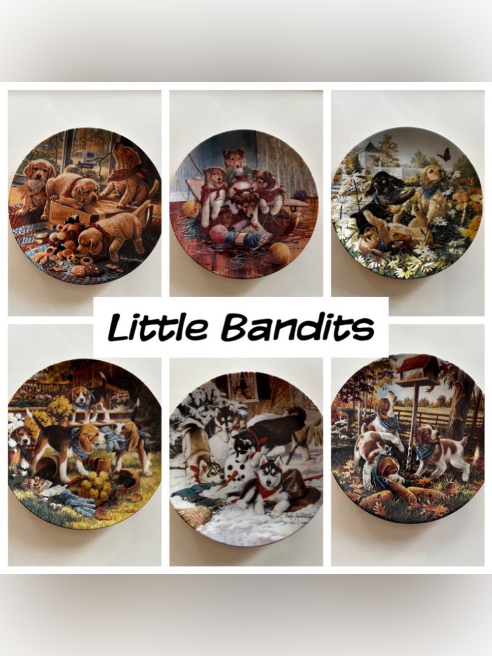 Vintage 1993/94 Bradford Exchange “Little Bandits” 6 Puppies Bundle Series